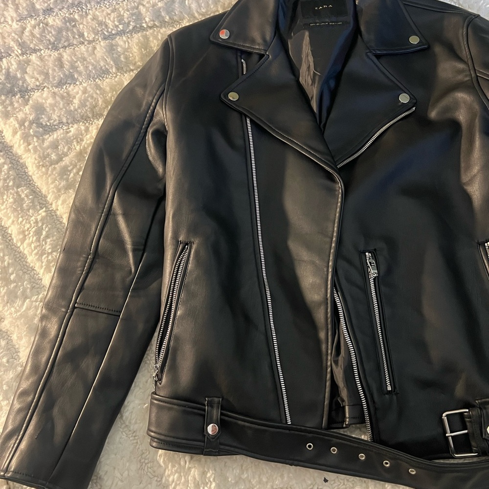 Zara Black Leather Moto Jacket